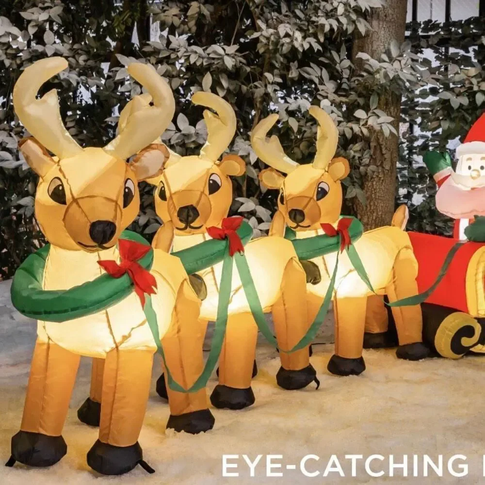8.5ft x 3ft Lighted Inflatable Christmas Santa Claus & Reindeer Indoor Outdoor w